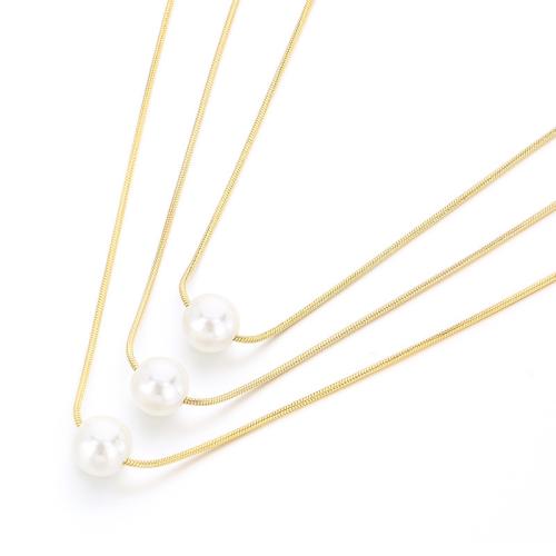 Collar de Acero Inoxidable, acero inoxidable 304, con Perlas plásticas, chapado, tres piezas & Joyería, más colores para la opción, Vendido por Set