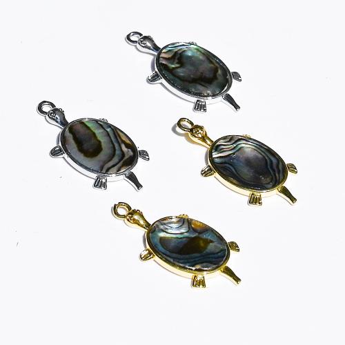 Brass Pendant, with Abalone Shell, Turtle, plated, DIY 