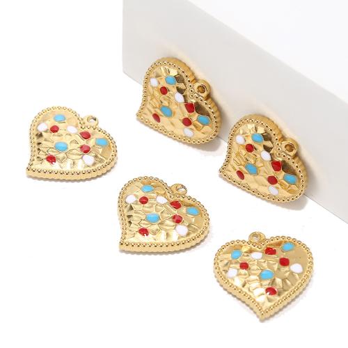 pendentifs de cœur en inox , Acier inoxydable 304, coeur, Placage de couleur d'or, DIY & émail, doré Vendu par sac
