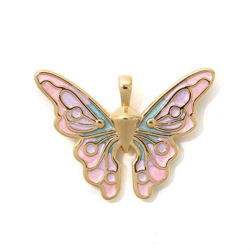 Pendentifs d'animaux en acier inoxydable , Acier inoxydable 304, papillon, Placage de couleur d'or, DIY & émail, doré Vendu par sac