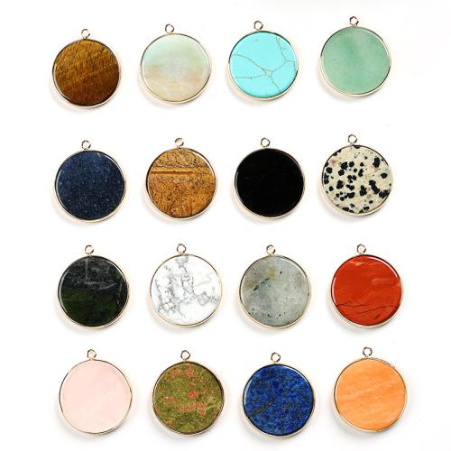 Gemstone Pendantifs en laiton, Pierre naturelle, avec laiton, Rond, DIY & différents matériaux pour le choix, plus de couleurs à choisir, 30mm, Vendu par PC