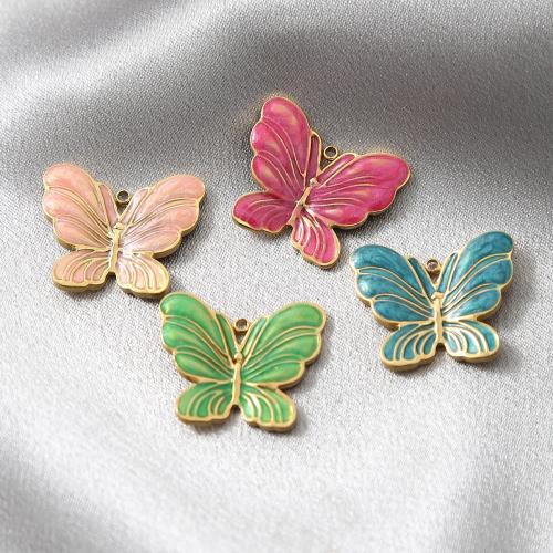 Pendentifs d'animaux en acier inoxydable , Acier inoxydable 304, papillon, Placage de couleur d'or, DIY & émail, plus de couleurs à choisir Vendu par sac