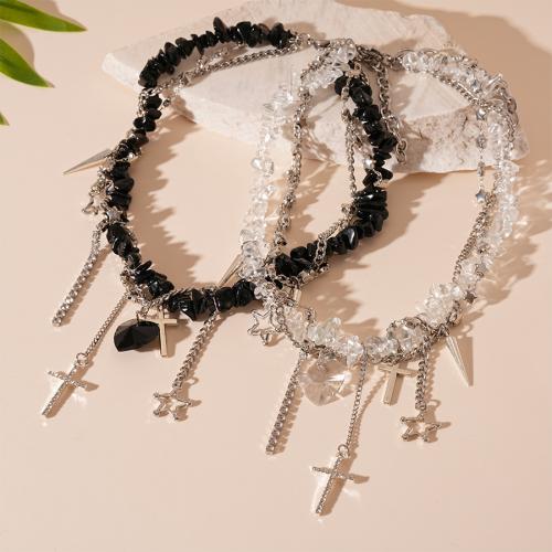 Rhinestone Brass Necklace, with Cubic Zirconia, with 8.2cm extender chain, Double Layer & for woman & with rhinestone .7 cm 