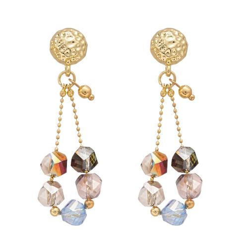 verre boucle d'oreille, alliage de zinc, avec Des billes de verre, Placage, bijoux de mode & pour femme & creux, doré, Vendu par paire