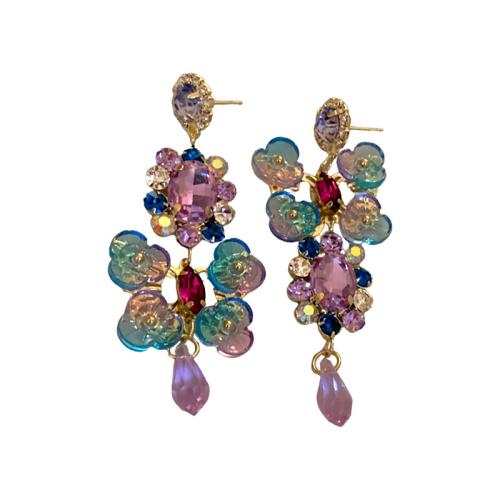 Boucles d'oreilles asymétriques, laiton, avec cristal & Acrylique, bijoux de mode & pour femme & avec strass, violet, Vendu par paire