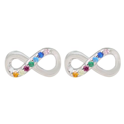 925 Sterling Silver Stud Earring, Infinity, platinum plated, micro pave cubic zirconia & for woman 