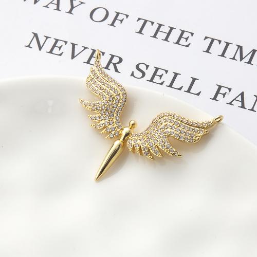 Cubic Zirconia Micro Pave Brass Pendant, Wing Shape, gold color plated, DIY & micro pave cubic zirconia 
