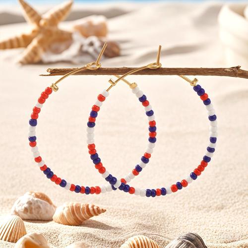 Glass Seed Beads Earring, Seedbead, with 304 Stainless Steel, gold color plated, for woman, mixed colors 