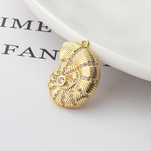 Cubic Zirconia Micro Pave Brass Pendant, Conch, gold color plated, DIY & micro pave cubic zirconia 