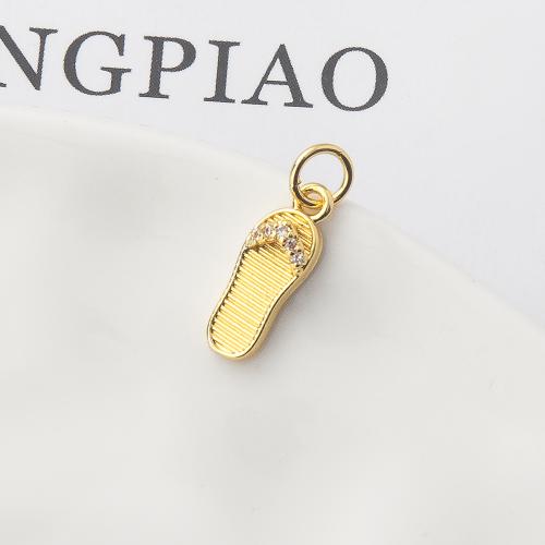 Cubic Zirconia Micro Pave Brass Pendant, Shoes, gold color plated, DIY & micro pave cubic zirconia 