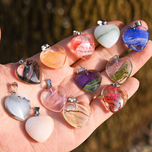 Pendentif bijoux de pierre gemme, coeur, DIY & différents matériaux pour le choix, plus de couleurs à choisir Vendu par PC