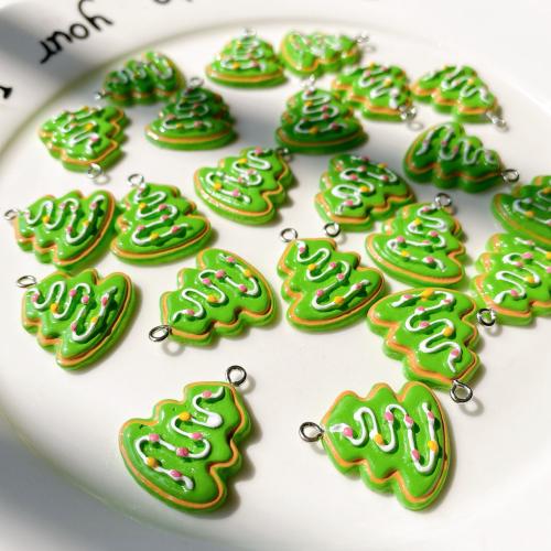 Resin Christmas Pendant, Christmas Tree, DIY, green, 30mm 