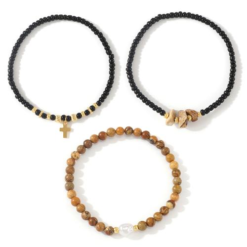 Bracelets en pierres précieuses, Acrylique, avec pierre gemme & Acier inoxydable 304, trois pièces & bijoux de mode, couleurs mélangées, Vendu par fixé