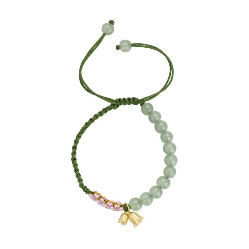 Brass Bracelet, with Polyester Cord & Glass, Flower, handmade, fashion jewelry & for woman Approx 6-10 Inch 