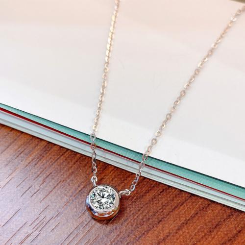 Argent sterling 925 collier, Rond, Placage, pavé de micro zircon & pour femme Environ 16 pouce, Vendu par PC