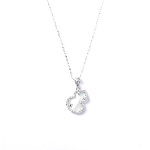 Argent sterling 925 collier, avec coquille blanche, calebasse, Plaqué de platine, pour femme & avec strass Environ 16 pouce, Vendu par PC