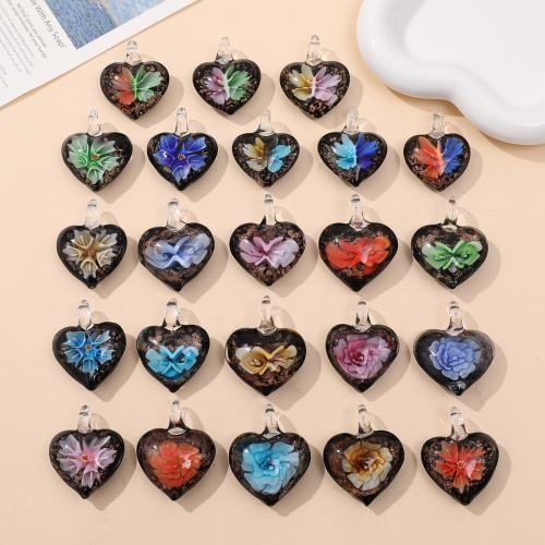 Inner Flower Lampwork Pendants, Heart, DIY [