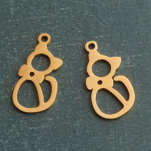 Pendentifs d'animaux en acier inoxydable , Acier inoxydable 304, chat, Placage ionique sous vide, DIY & creux, plus de couleurs à choisir Vendu par sac
