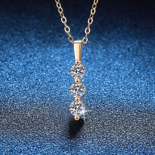 Argent sterling 925 collier, avec Moissanite, avec 2inch chaînes de rallonge, Placage de couleur d'or, Chaîne transversale & pour femme Environ 15.7 pouce, Vendu par PC
