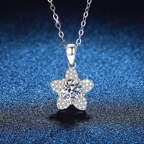 Argent sterling 925 collier, avec 2inch chaînes de rallonge, fleur, Plaqué de platine, Chaîne transversale & différents matériaux pour le choix & pour femme Environ 15.7 pouce, Vendu par PC