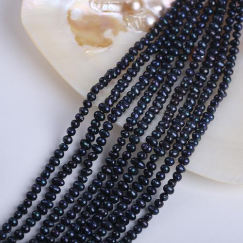 Perle comme Pommes de terre perles d'eau douce, perle d'eau douce cultivée, pomme de terre, DIY, noire, About：3-3.5mm, Vendu par brin[