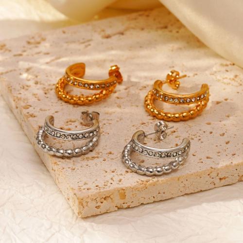 Boucles d'oreilles en acier titane, Placage, pour femme & avec strass, plus de couleurs à choisir, Vendu par paire