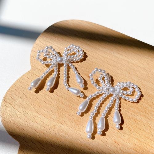 Barrette Broche Trouver, perle de plastique, Noeud papillon, DIY, blanc Vendu par sac