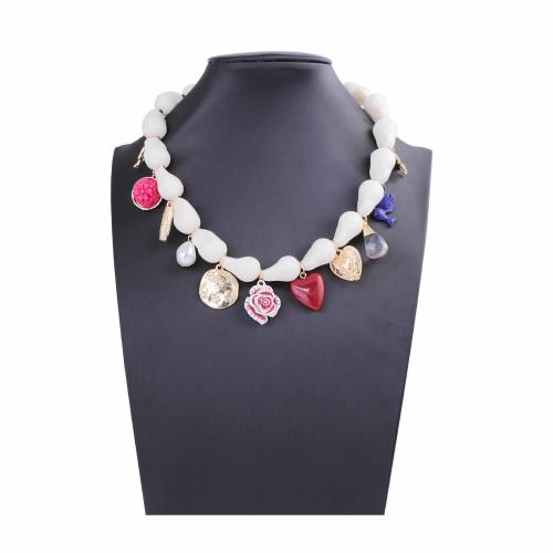 Collier de perles en plastique, alliage de zinc, avec perle de plastique, Placage, bijoux de mode & émail, couleurs mélangées, Vendu par PC