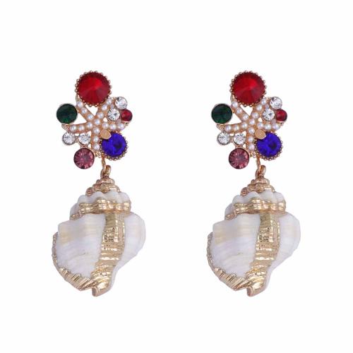 Boucle d'oreille en alliage de zinc en plastique perle, avec perle de plastique, Placage de couleur d'or, bijoux de mode & pavé de micro zircon, couleurs mélangées, Vendu par paire