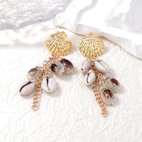 Zinc Alloy Drop Earring, with Shell, gold color plated, fashion jewelry, mixed colors 