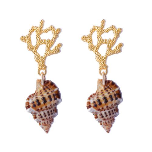 Zinc Alloy Drop Earring, with Shell, gold color plated, fashion jewelry, golden 