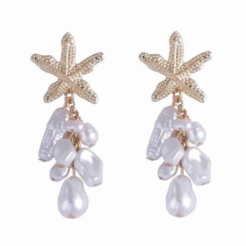 Boucle d'oreille en alliage de zinc en plastique perle, avec perle de plastique, Placage de couleur d'or, bijoux de mode, couleurs mélangées, Vendu par paire