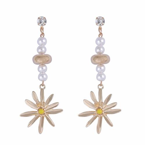 Boucle d'oreille en alliage de zinc en plastique perle, avec perle de plastique, Placage de couleur d'or, bijoux de mode, couleurs mélangées, Vendu par paire