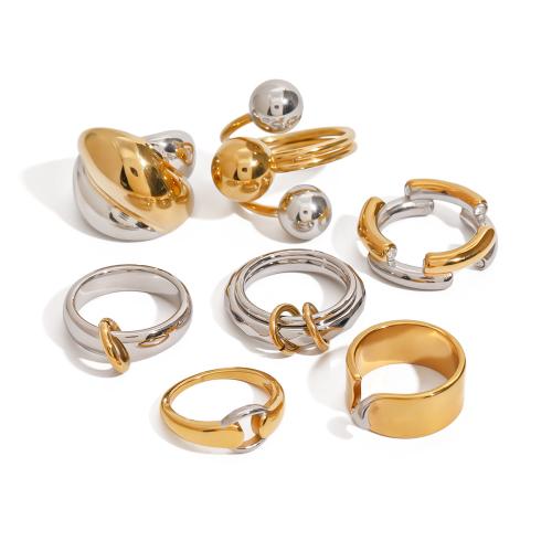 Anillos de Acero Inoxidable, acero inoxidable 304, chapado, diverso tamaño para la opción & diferentes estilos para la opción & para mujer & 2-tono, Vendido por UD