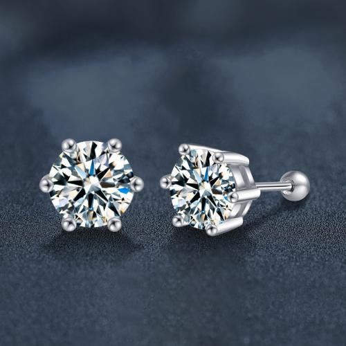 925 пробы Сережка-гвоздик, с Муассанит, покрытый платиной, разный размер для выбора & Женский, продается Пара[