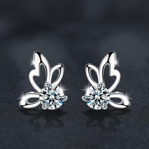 925 пробы Сережка-гвоздик, с Муассанит, бабочка, покрытый платиной, ювелирные изделия моды & Женский & отверстие продается Пара[