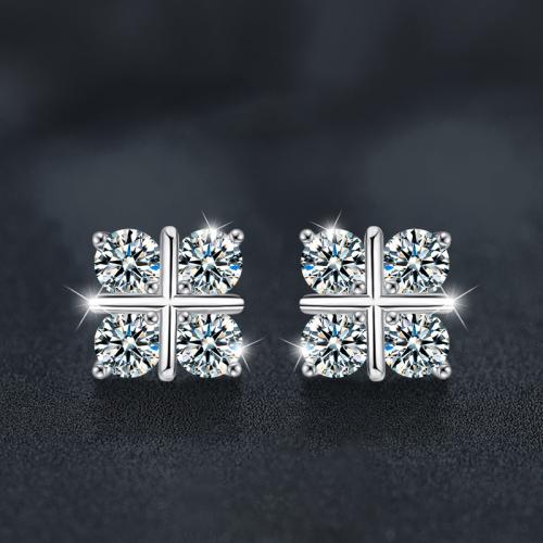 925 пробы Сережка-гвоздик, с Муассанит, Четырехлистный клевер, ювелирные изделия моды & Женский, Много цветов для выбора, 7.1mm, продается Пара[