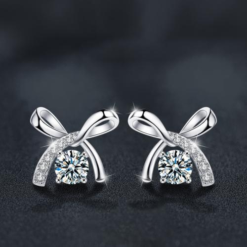 925 пробы Сережка-гвоздик, с Муассанит, Бантик, ювелирные изделия моды & Женский, Много цветов для выбора продается Пара[