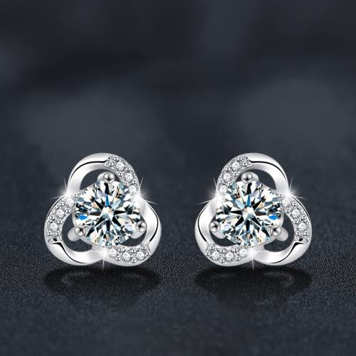 925 пробы Сережка-гвоздик, с Муассанит, Три листа клевера, покрытый платиной, ювелирные изделия моды & Женский, 8.6mm, продается Пара[