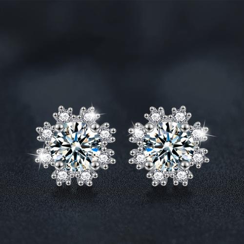 925 пробы Сережка-гвоздик, с Муассанит, Снежинка, покрытый платиной, ювелирные изделия моды & Женский, 8.05mm, продается Пара[