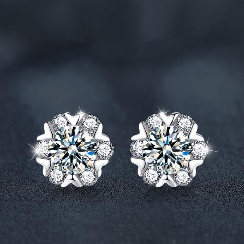 925 пробы Сережка-гвоздик, с Муассанит, Снежинка, покрытый платиной, ювелирные изделия моды & Женский, 8.32mm, продается Пара[