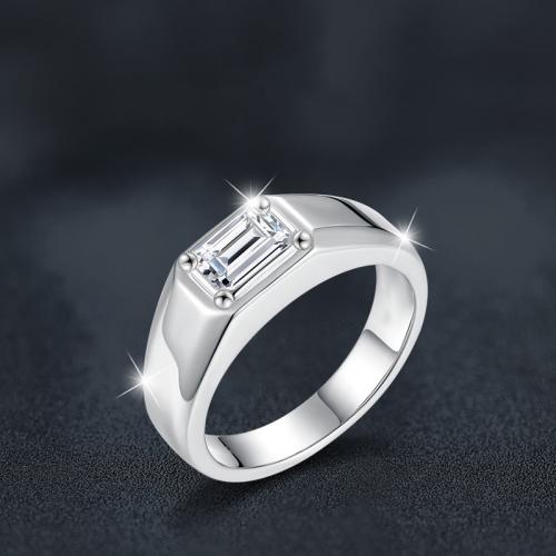 Argent sterling 925 Cuff Bague, avec Moissanite, rectangle, Plaqué de platine, réglable & pour homme Vendu par PC[