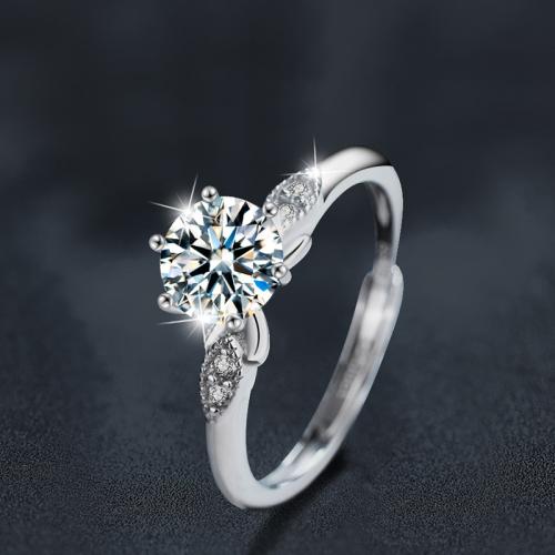 Argent sterling 925 bague, avec Moissanite, Plaqué de platine, réglable & pour femme Vendu par PC[