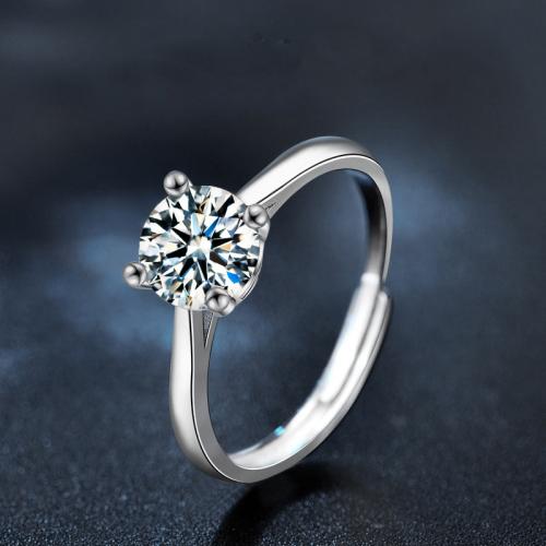 Argent sterling 925 Cuff Bague, avec Moissanite, Plaqué de platine, réglable & pour femme Vendu par PC[