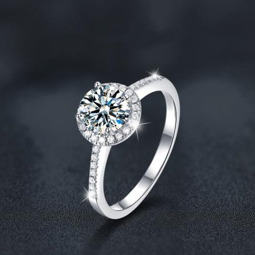 Argent sterling 925 bague, avec Moissanite, Rond, Plaqué de platine, normes différentes pour le choix & pour femme Vendu par PC[