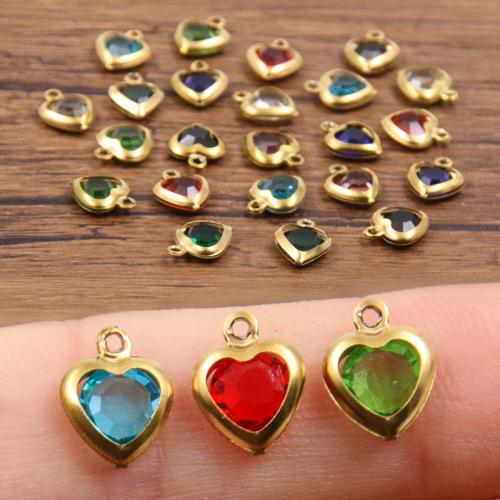 Pendentifs bijoux en cristal, Acier inoxydable 304, avec cristal, coeur, Placage de couleur d'or, DIY, plus de couleurs à choisir Vendu par sac