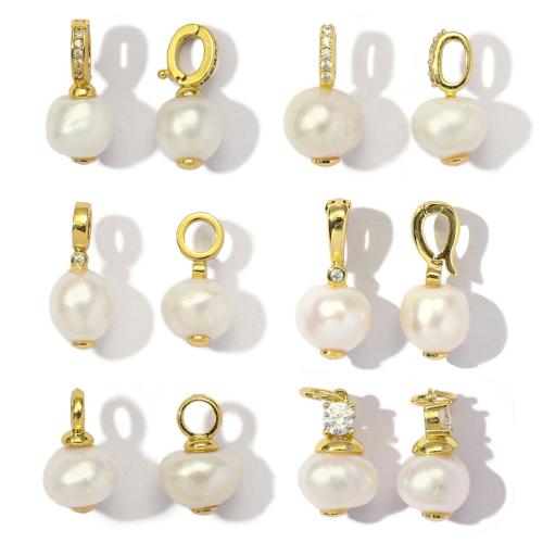 Cubic Zirconia Micro Pave Brass Pendant, with Plastic Pearl, gold color plated, DIY & micro pave cubic zirconia 