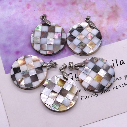 Mosaic Pattern Shell Pendants, Round, DIY, 28mm 