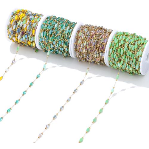 Chaîne de perles de pierre gemme, Acier inoxydable 304, avec verre, Placage de couleur d'or, DIY, plus de couleurs à choisir Vendu par sac