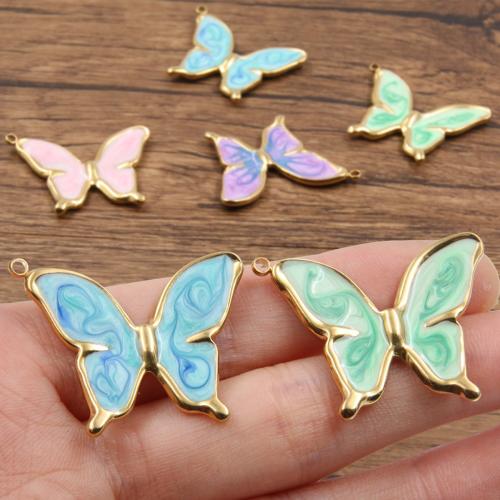 Pendentifs en acier inoxydable émail, Acier inoxydable 304, papillon, Placage de couleur d'or, DIY, plus de couleurs à choisir Vendu par sac
